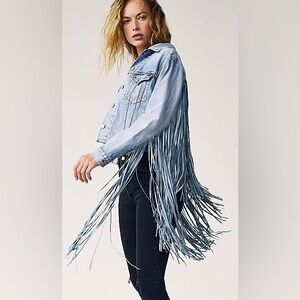 * SOLD * Levi’s Ex-Boyfriend Fringe Trucker Jacket Blue sz XL Brand New W/ Tags